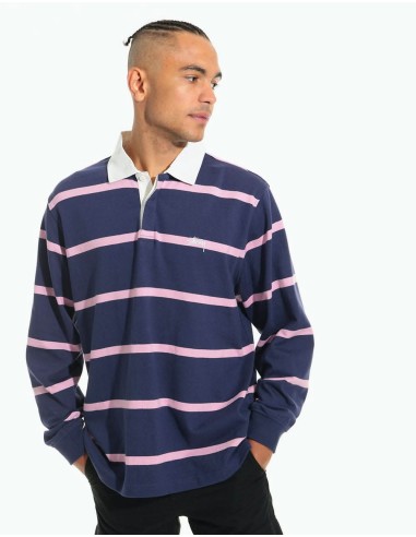 Stüssy Hill Stripe L/S Rugby Shirt - Navy de la marque