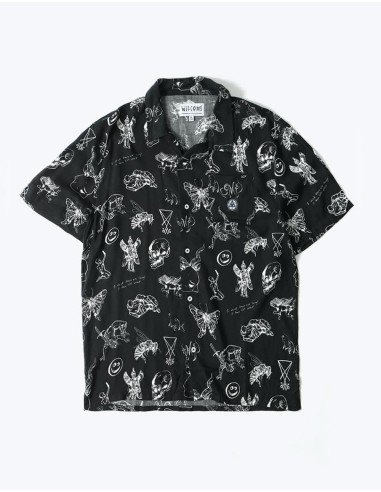 Welcome Ephemera Rayon Camp S/S Shirt - Black une grave pollution 